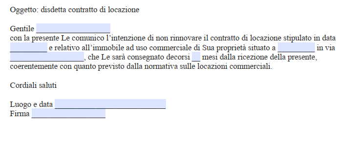 disdetta contratto locazione commerciale