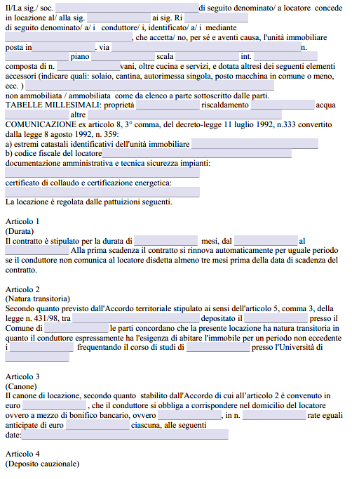 contratto di locazione per studenti