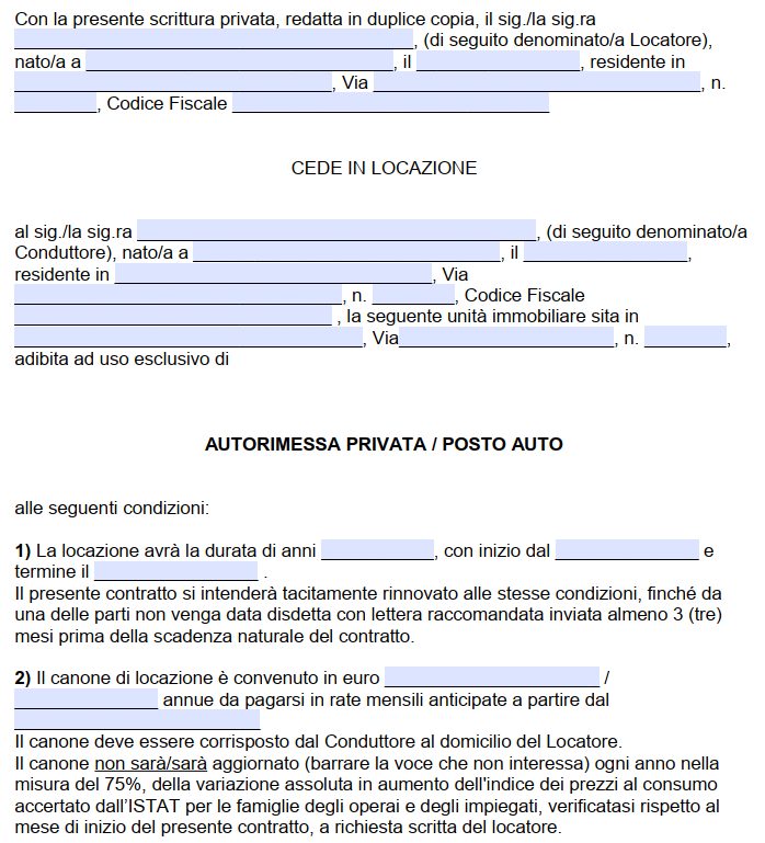 Fac Simile Contratto Di Locazione Posto Auto Word E PDF