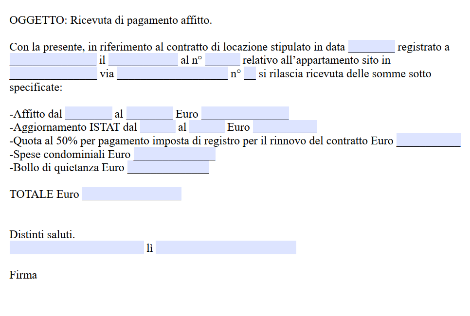 Modello Ricevuta Affitto Editabile