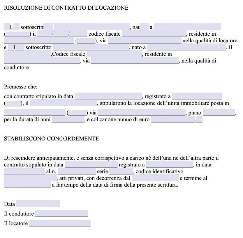 Risoluzione Consensuale Contratto di Locazione