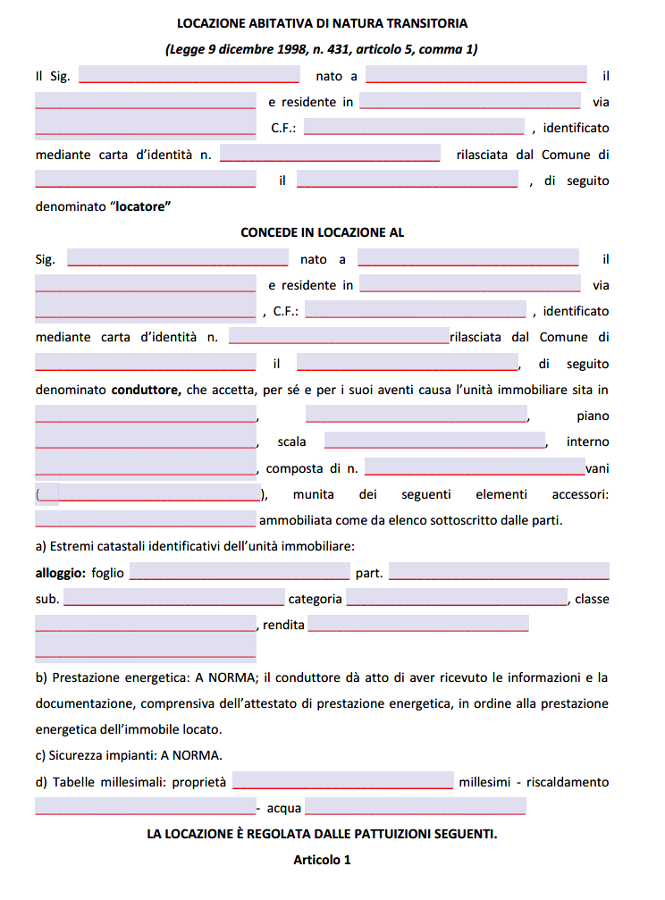 Contratto di Locazione Transitorio con Cedolare Secca
