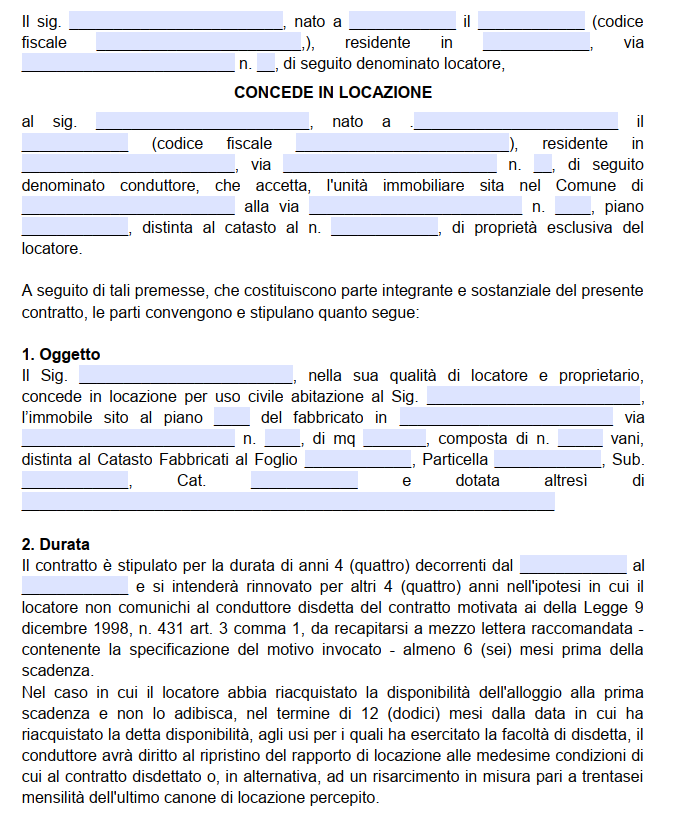 Contratto di Locazione Cedolare Secca