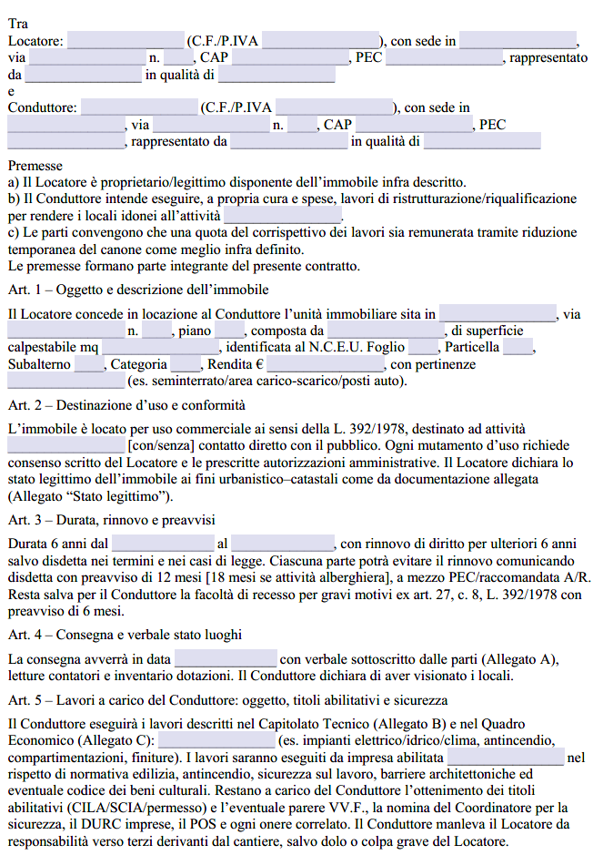 Contratto di Locazione Commerciale con Lavori di Ristrutturazione