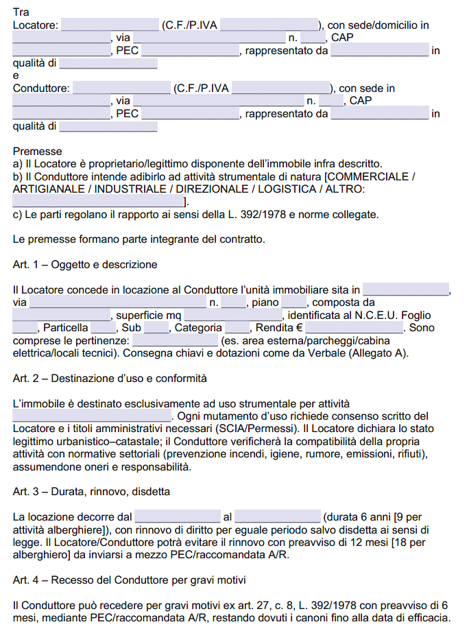 Contratto di Locazione Immobile Strumentale